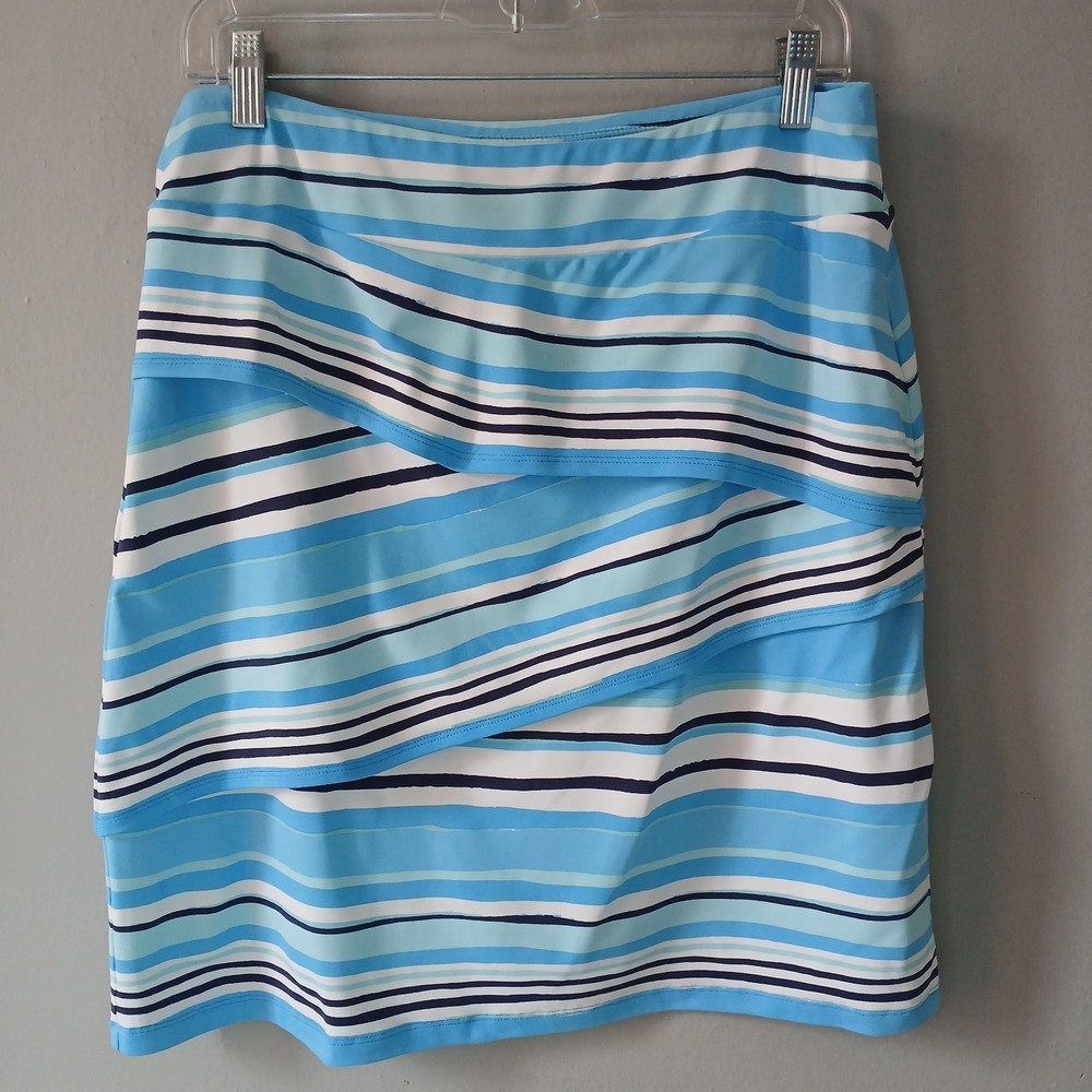 J. Mclaughlin Women's‎ Size Medium Striped Tiered Skirt Knee Length Strech
